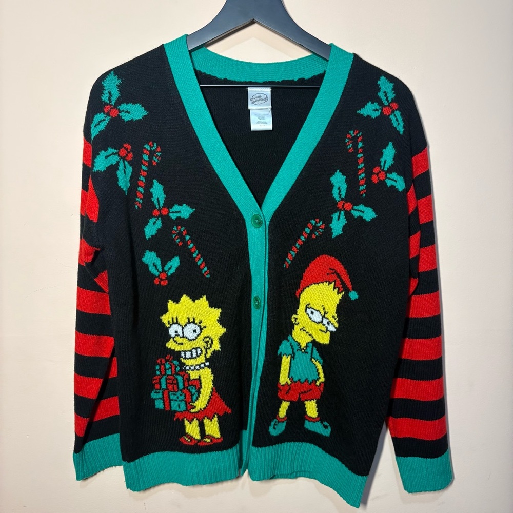 The Simpsons Christmas Cardigan Lisa Bart Holiday Ugly Sweater Medium
